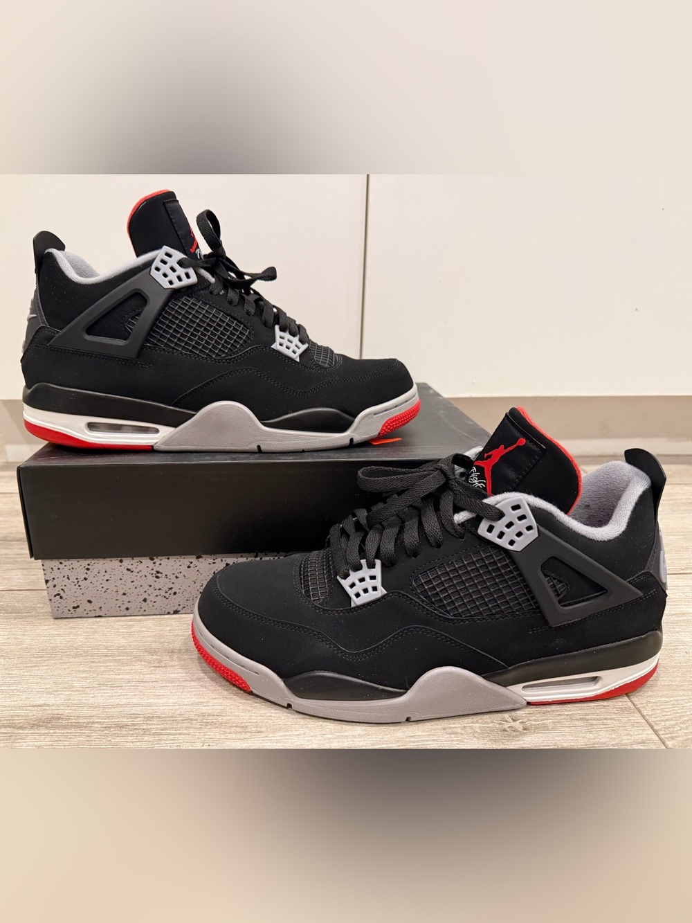 2019 Jordan 4 Retro OG Bred 308497-060 Black Fire Red White Cement Grey White 12
